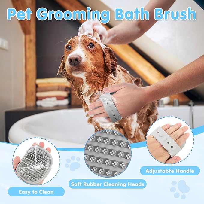 Cat Grooming Brush, 9PCS Dog Brush Kit with Pet Nail Clipper and File, Deshedding Brush for Cats, Cats Dog Shedding Brushs for Small Large Pets, Includes Flea Comb, Bath Brushs,Undercoat Rake (Grey)-PawvioPets