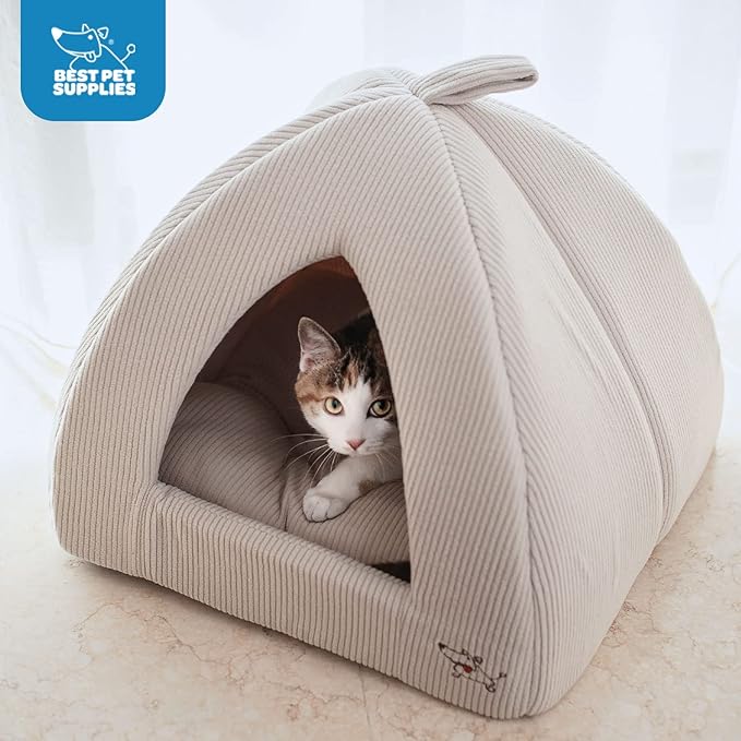 Best Pet Supplies Pet Tent-Soft Bed for Dog and Cat Beige Corduroy, 16" x 16" x H:14"-PawvioPets