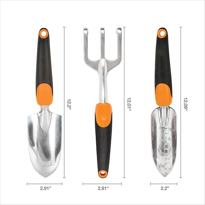 Fiskars 3-in-1 Garden Tool Set, Includes Trowel, Transplanter, and Cultivator for Outdoor Gardening, Ergonomic Yard Tool Kit-PawvioPets