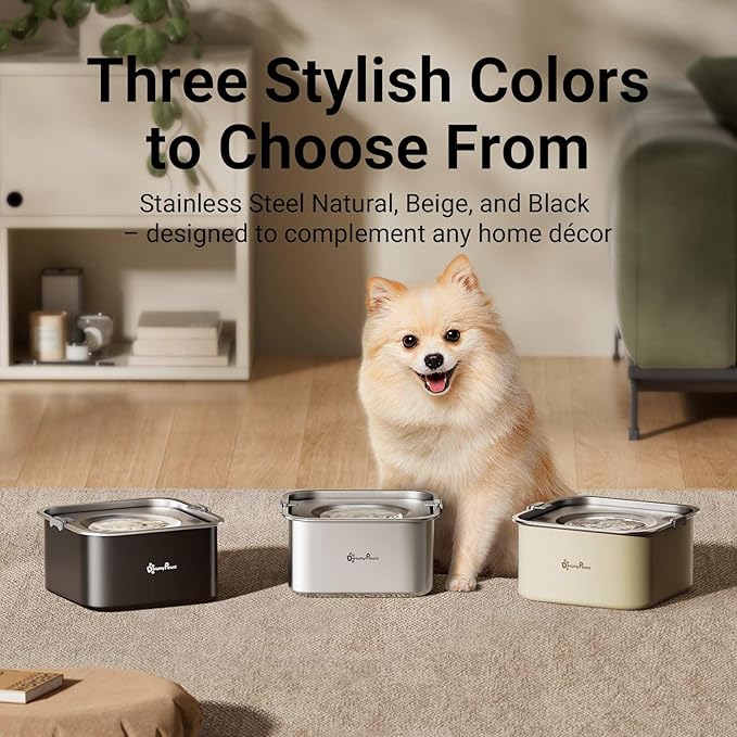 DownyPaws No Spill Water Bowl for Dogs,101oz/3L Slobber Stopper Stainless Steel, Slow Drinking Dog Water Bowl, No Mess Dog Water Dispenser Spill Proof, Dishwasher Safe, Beige-PawvioPets