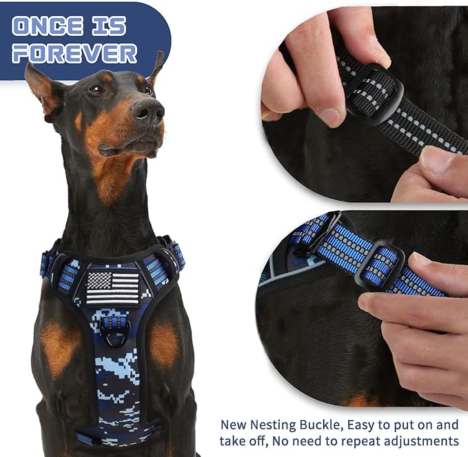 BUMBIN Tactical Dog Harness for Small Dogs No Pull, Famous TIK Tok No Pull Puppy Harness, Fit Smart Reflective Pet Walking Harness for Training, Adjustable Dog Vest Harness with Handle Blue Camo S-PawvioPets