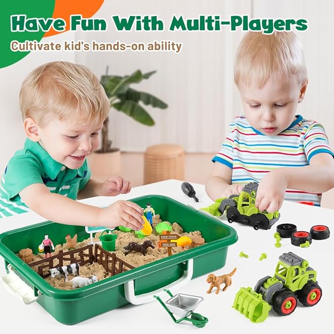 FRUSE Play Sand Farm Toys,Sensory Bins for Toddlers with 2.2lbs Sensory Play Sand,Farm Figures & Tractor Playset,Sandbox Toys for Kids 3 4 5 6 7-PawvioPets