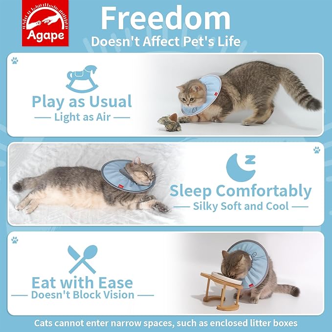Agape Soft Cat Cone, Lightweight Recovery Collar for Cats to Stop Licking and Scratching After Surgery, Comfy Kitten Cone for Wound Care, Cute E Collar Alternative for Small, Medium, and Large Cats-PawvioPets