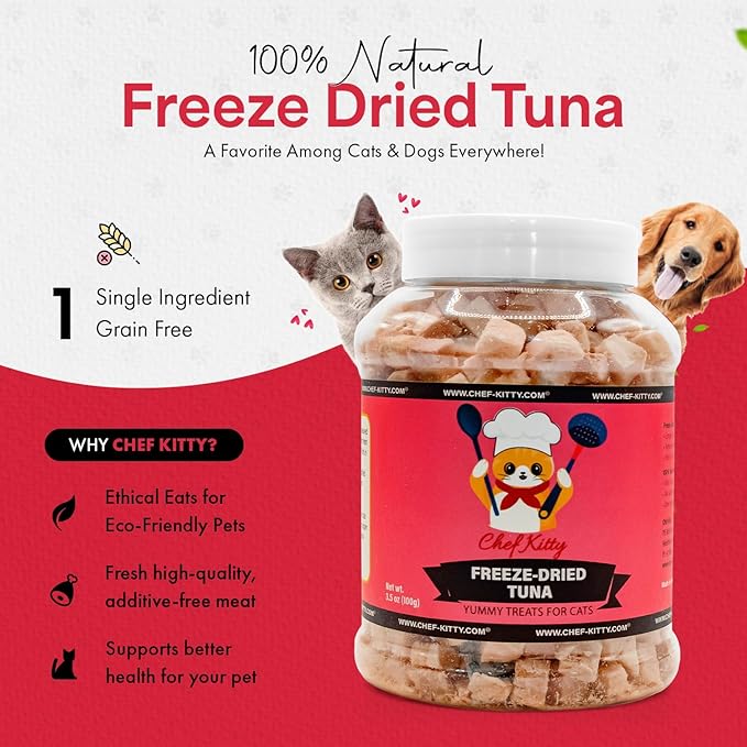 Freeze-Dried Tuna Treats for Cats & Dogs – 100% Wild Caught, Single Ingredient, High-Protein, Healthy Snack – No Additives or Preservatives – 3.5oz - Inspected & Tested in USA-PawvioPets