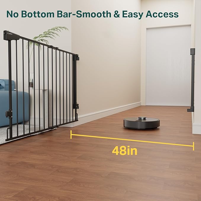 Cumbor 31.6-48" No Bottom Bar Baby Gate for Stairs, 2-in-1 Auto Close Dog Gate Indoor, Hardware Mounted Pet Gate for Doorways with Large Walk Thru Door, Child-Proof Safety Gate for Kids (Black)-PawvioPets