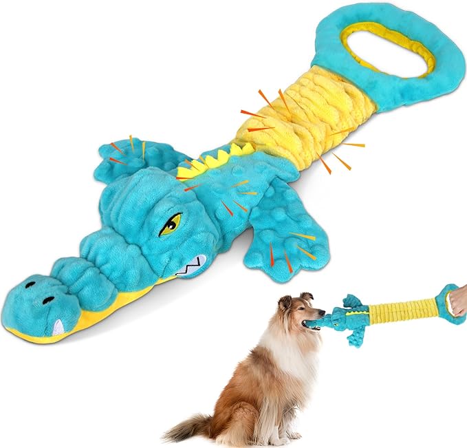 Dog Toys Cute Alligator Dog Toy Tough Plush Puppy Toy for Playtime, Training & Tug of War- Interactive Squeaky & Crinkle Chew Toy for Small to Large Dogs-PawvioPets
