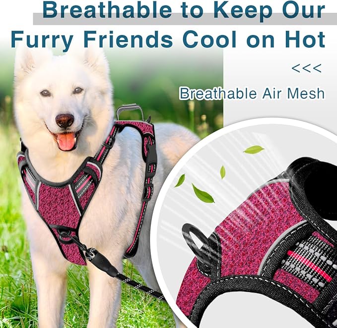 BARKBAY Dog Harness No Pull with ID Tag Pocket - Heavy Duty, Reflective, Easy Control for Large Dogs(Pink/Black,XL)-PawvioPets