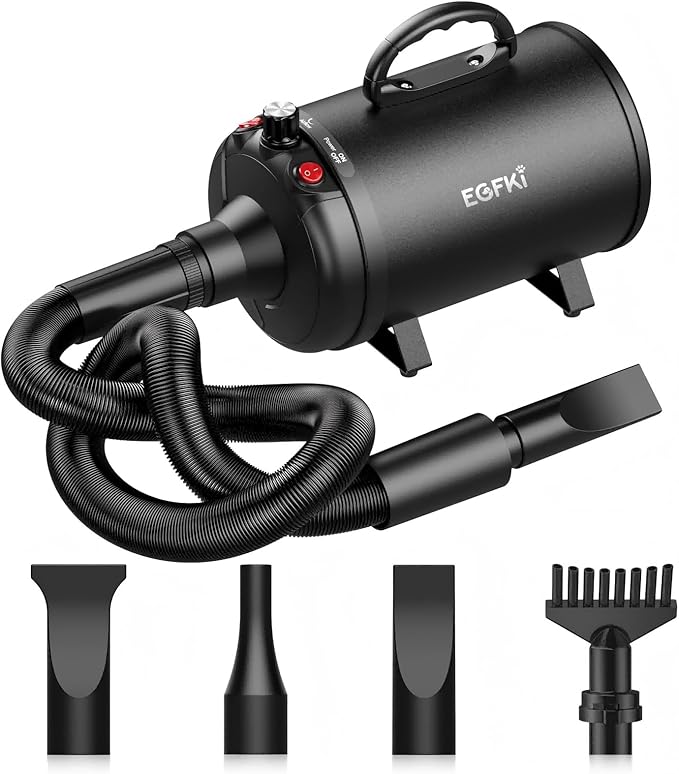 Dog-Hair-Dryer, 5.2HP/ 3800W High Velocity Pet Blow Dryer with Heater for Grooming, Speed Temperature Adjustable Dog Blower Grooming Dryer with 4 Nozzles-PawvioPets