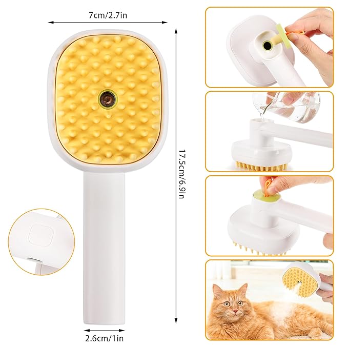 3-in-1 Cat & Dog Steam Brush – USB Rechargeable Spray Grooming Comb with Silicone Teeth – Anti-Static, Shedding Control & Massaging for All Hair Types Long/Short Hair Pets (Green)-PawvioPets