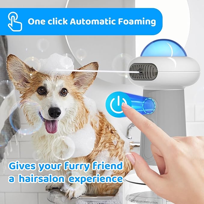 Dog Shampoo Dispenser, UFO Dog Shampoo Sprayer Electric Foaming Shampoo Dispenser for Dog and Cat Washing, for Bathtub, Kitchen Sink, Bathroom Cleaning, Grey-PawvioPets