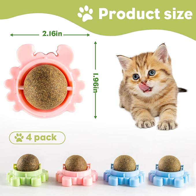 360° Catnip for Cats Wall Catnip Rollerball Licking Ball Cat Nips Mint Magic Cat Stick on Wall Crack Balls Lickable Play Chew Teeth Cleaning Pet Chew Indoor Outdoor-PawvioPets