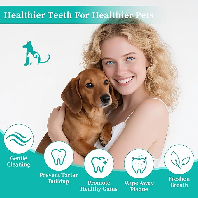 Dog Teeth Cleaning Wipes, Cat & Dog Toothbrush Brushing Kit, Dog Tooth Finger Dental Wipes to Remove Tartar & Plaque, Plant-Based Care Disposable Pet Wipes (50 Count, Uncented)-PawvioPets