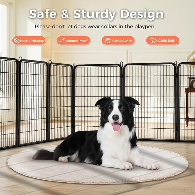 40 Inch Dog Playpen - 8 Panels Metal Pet Exercise Pen for Medium-Large Dogs, Indoor/Outdoor Dog Fence for Yard, Garden, Camping & RV Travel-PawvioPets