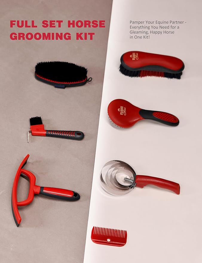 9PCS Horse Grooming Kit Curry Comb Sweat Scraper Horse Bathing Supplies Grooming Tools with Storage Bag Shadowberry-PawvioPets