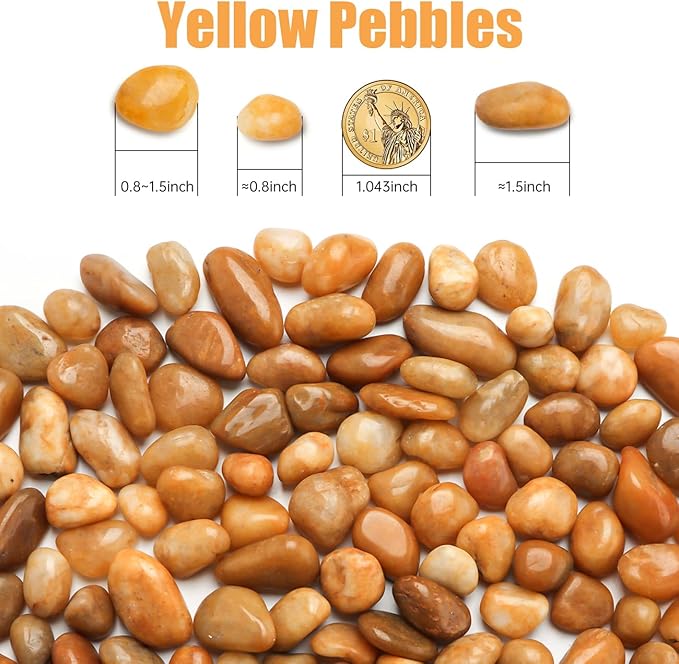 5 Lbs River Rocks for Plants,0.8-1.5 Inch Decorative Ornamental Pebbels, High Polished Stones for Garden Landscaping, Smooth Gravel Filler for Outdoor Plants, Succulents, Fish Tank and Vases, Yellow-PawvioPets