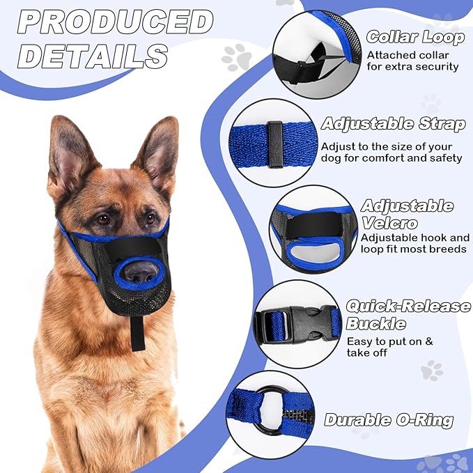 Dog Muzzle, Soft Air Mesh Muzzle for Small Medium Large Dogs Anti Biting Barking Chewing Scavenging, Breathable Adjustable Loop Pets Muzzle with Front Opening Design Allows Panting Drinking (Blue,XL)-PawvioPets