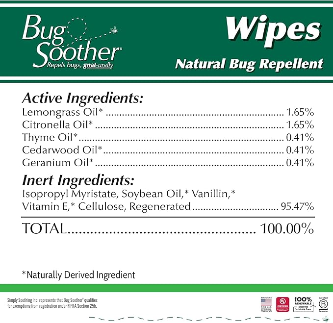Bug Soother Wipes (30 ct) - Natural Insect, Gnat and Mosquito Repellent & Deterrent - 100% DEET-Free Safe Bug Wipes for Adults, Kids, & Pets - Made in USA-PawvioPets