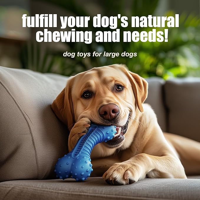 Dog Toys for Aggressive Chewers, Chew Toys for Medium Large Dogs, Durable Natural Rubber Toys with Bacon Flavor, Indestructible Dog Toy,Blue-PawvioPets