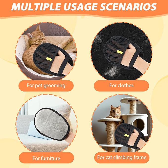 4 Pcs Pet Hair Remover Electrostatic Gloves, Upgrade Static Removal Gloves for Pet Hair, Reusable Multifunctional for Couch, Furniture, Carpet, Car Seat, Massage of Dogs and Cats-PawvioPets