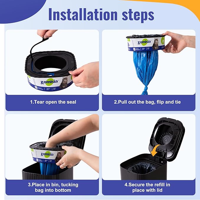 4 Pack Cat Litter Refill Bags, Non-See-Through Jumbo 120FT Cartridge Refill Total Up to Over 16 Months Per Cat for Odor Control, Compatible with Genie Standard, Plus, Style-PawvioPets