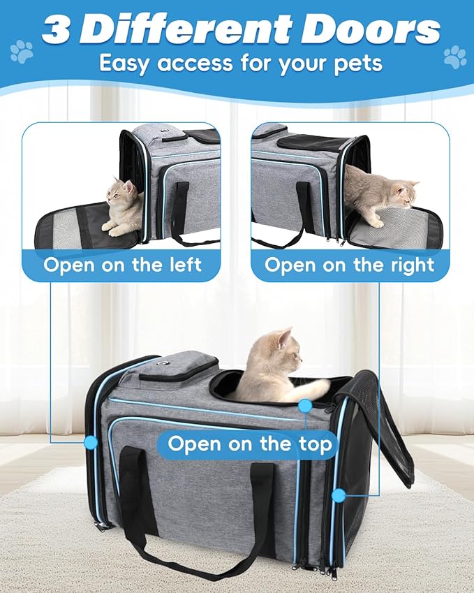 Expandable Travel Pet Bag, Scratch-Resistant Breathable Mesh, Crossbody&Tote Design, Durable&Spacious, Pet Carrier with High-Visibility Windows, Easy-Cleaning Fabric, Removable Soft Pad&Shoulder Strap-PawvioPets
