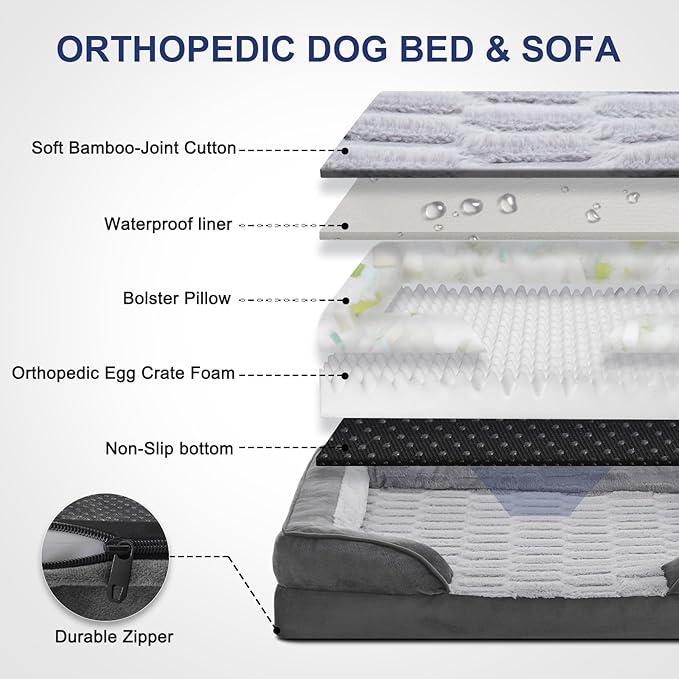 FURTIME Orthopedic Dog Beds Large Sized Dog, XL Washable Dog Sofa Bed for Large Dogs, Comfy Supportive Egg-Crate Foam Pet Couch Bed with Removable Cover, Waterproof Lining and Nonskid Bottom-PawvioPets