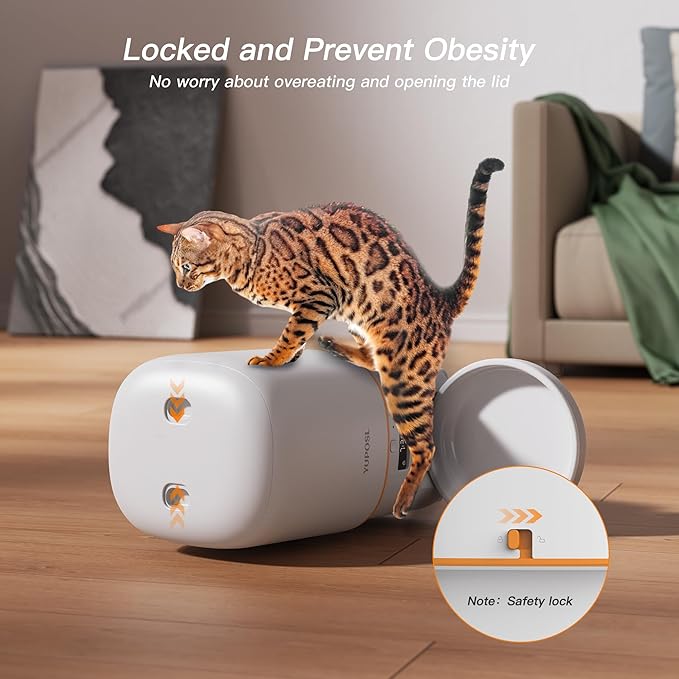 Automatic Cat Feeder - 2L Cat Food Dispenser, Timed Auto Pet Feeder with 180-day Battery Life, 1-6 Meals Per Day, 1-16 Portion, Ceramic Bowl, Desiccant Bag Keeps Dry Food Fresh, Also for Small Dogs-PawvioPets