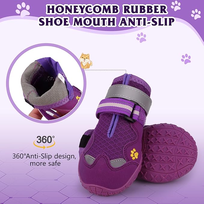 Dog Shoes for Large Medium Small Dog, Mesh Breathable Dog Shoes for Hot Pavement, Anti-Slip Dogs Boots Paw Protectors with Reflective for Outdoor Walking Indoor Hardfloors (Size 2)-PawvioPets