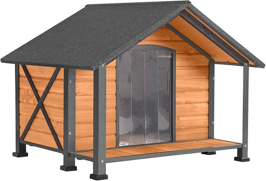 Dog House Outdoor & Indoor Unique All-Around Iron Frame Dog Kennel for Winter with Raised Feet for Small & Medium & Large Dogs,Weatherproof Roof (40.6 “L×34.3”W×31.5“H)-PawvioPets