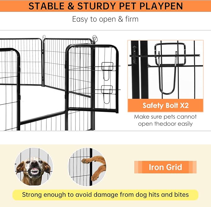 BestPet Dog Playpen Indoor 24 inch 8 Panels Metal Dog Pen Pet Dog Fence Outdoor Exercise Pen with Doors,Pet Puppy Playpen for RV Camping Yard, Black-PawvioPets