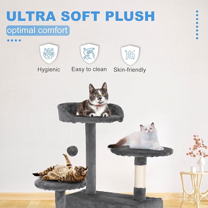 FDW Cat Tree 54in Cat Tower Multi-Level Durable Cat Scratching Post & Cozy Fun Cat Jumping Platform Space Saving Cat Condo Pet Play House for Indoor Cats,Light Gray-PawvioPets
