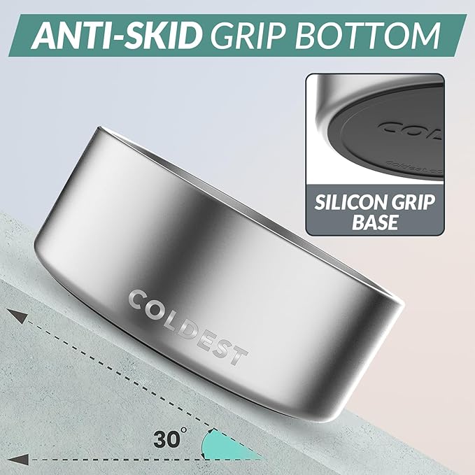 Coldest Dog Bowl - Anti Rust Metal, Non Slip, 3 Layers Insulated Stainless Steel Dog Bowls - Spill Proof & Heavy Duty - Water Bowl for Dogs, Cats, Dish Washer Safe (100 oz,Polished Stainless Steel)-PawvioPets