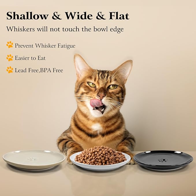3PCS Cat Food Bowl,Ceramic Cat Dish for Indoor Cats,Wide Shallow Cat Bowls for Dry and Wet Food,Anti Whisker Fatigue Cat Plates for Kitten Cats or Dogs-PawvioPets