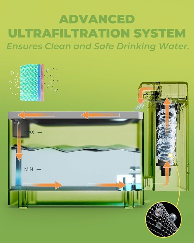 Furbulous 316 Stainless Steel Automatic Water Fountain with Ultrafiltration Tech, 3.3L/112oz Large Bowl, Ultra-Quiet, BPA-Free Dish Two Modes Water Dispenser for Cats/Medium Dogs/Pets (Black)-PawvioPets