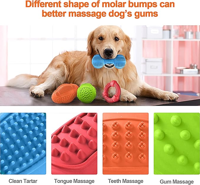 Dog Chew Toys 4 Pack, Dog Toys for Aggressive Chewers Small Medium Large Breed, Multifunctional Teeth Cleaning and Gum Massage, Tough Dog Toys with Natural Rubber for Puppy and Medium Large Dog-PawvioPets