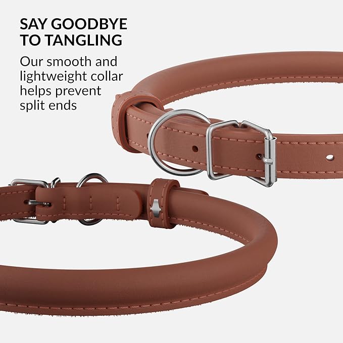 CollarDirect Rolled Leather Dog Collar, Soft Padded Round Puppy Collar, Handmade Genuine Leather Collar Dog Small Large Cat Collars 13 Colors (6 Inch, Cinnamon Smooth)-PawvioPets