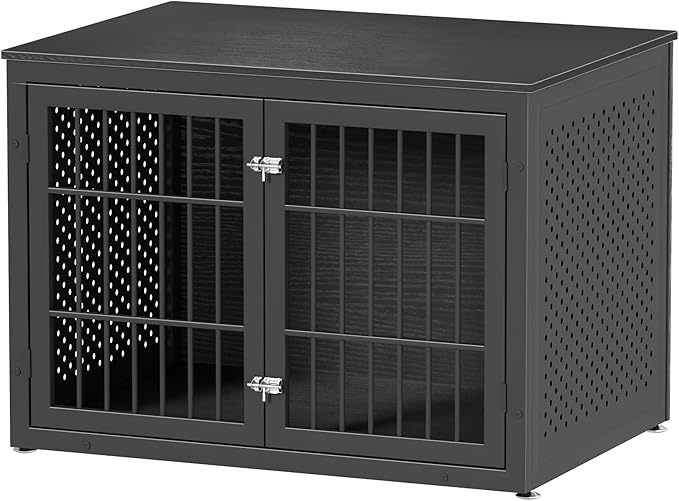 42" Heavy Duty Dog Crate Furniture for Large and Medium Dogs, Enclosed Design Wooden Metal Kennel, Wooden Cage Furniture Indoor, Decorative Dog Kennel End Table-PawvioPets