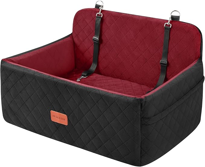 Dog Car Seat for Medium/Large Dogs, Pet Booster Seat for Under 55 lbs or 2 Small Dogs, Detachable & Washable Dog Car Bed for Backseat with 2 Safety Leashes (Blcak/red)-PawvioPets