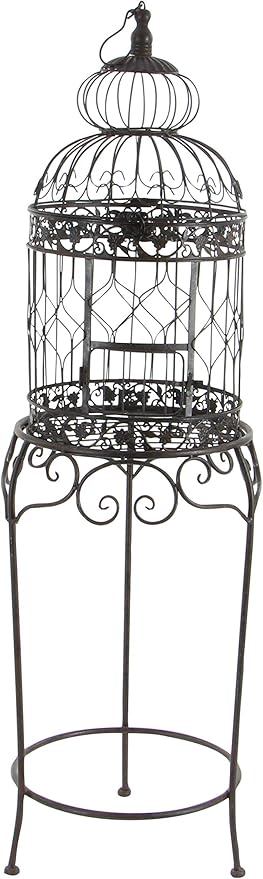 Deco 79 Vintage Metal Free-Standing Birdcage, 14" x 14" x 47", Black-PawvioPets