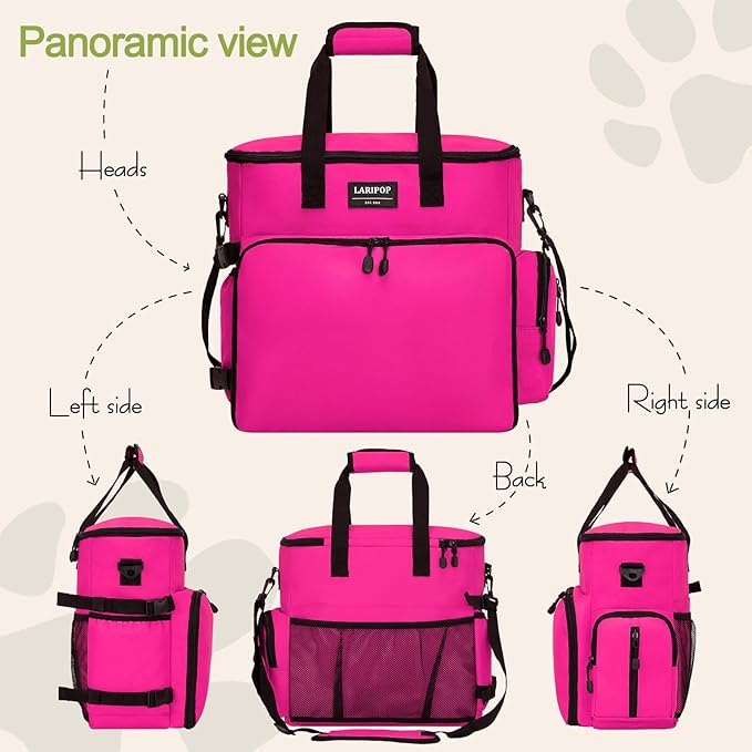 Dog Travel Bag,Weekend Pet Travel Bag Set for Dog and Cat,Airline Approved Tote Multi-Function Dog Bags for Traveling,Include 2 Collapsible Bowls,2 Food Storage Containers,1 Feeding Mat,Red-PawvioPets