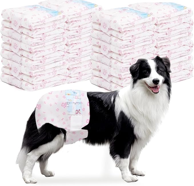 Disposable Dog Diapers Female 90 Count Doggie Diapers for Female Dogs (Waist 16-23.5 in XL) Super Absorbent Extra Large Dog Pads for Heat Excitable Urination or Incontinence - Pink-PawvioPets