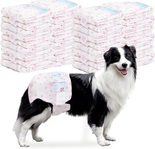 Disposable Dog Diapers Female 90 Count Doggie Diapers for Female Dogs (Waist 16-23.5 in XL) Super Absorbent Extra Large Dog Pads for Heat Excitable Urination or Incontinence - Pink-PawvioPets