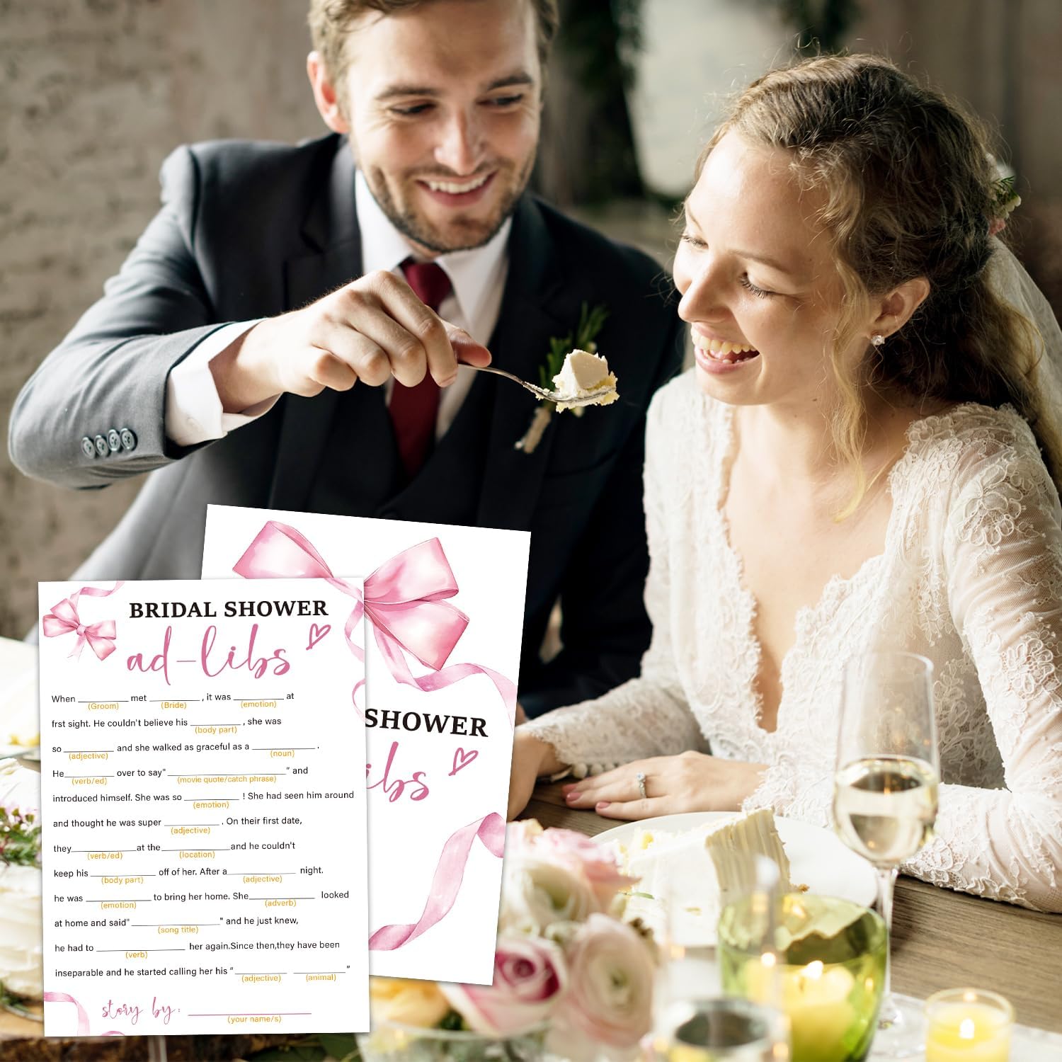 Bridal Shower Games 30 Guests, Ad-Libs Bridal Shower Wedding Games for Reception, Rehearsal Dinner Engagement Party Activities Game Card/HL 007