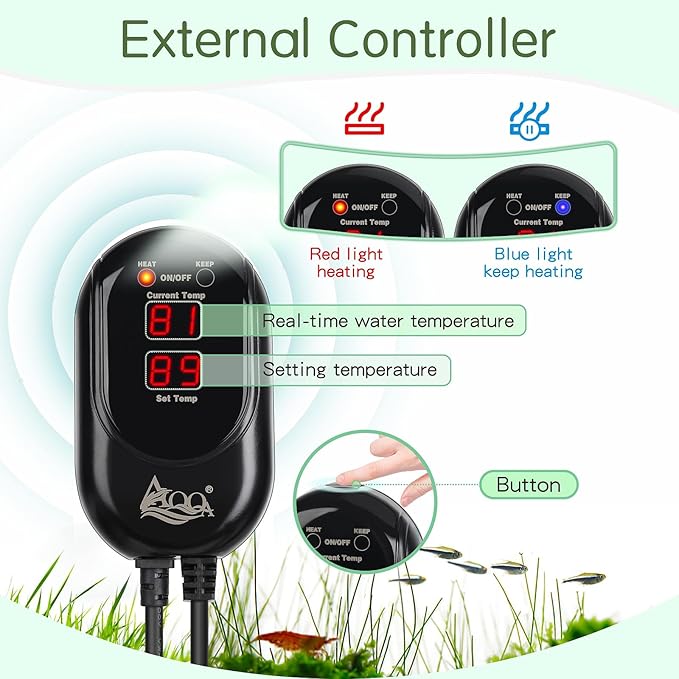 AQQA Fish Tank Heater,Aquarium Heater 50W 150W 250W 400W 500W 800W for 3-220 Gal,Set Temperature 59℉-93℉ Temperature Accuracy,Out of Water or High Temperature Automatic Power Off (800W to 120-220 gal)-PawvioPets