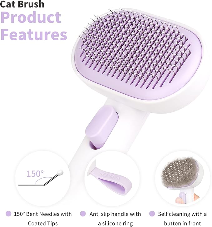 aumuca Cat and Dog Grooming Brush for Shedding, Removes Loose Fur from Long or Short Haired Pets - Ideal for Cats, Kittens, Rabbits, and More - Purple-PawvioPets