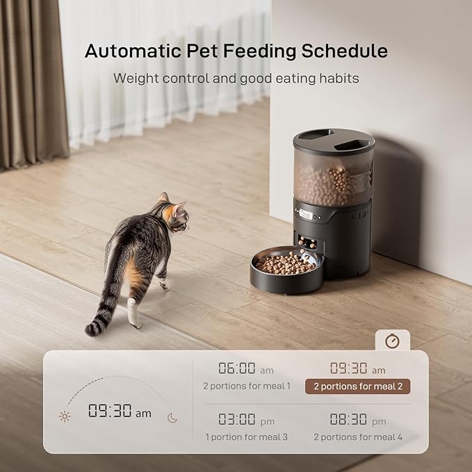 Automatic Cat Feeder: 3L Auto Food Dispenser with Timed Feeding| 6 Meal Programmable& 1-20 Portion Precise Control- Easy to Clean for Cat Indoor| Desiccant Keep Food Fresh with Staiess Bowl-PawvioPets
