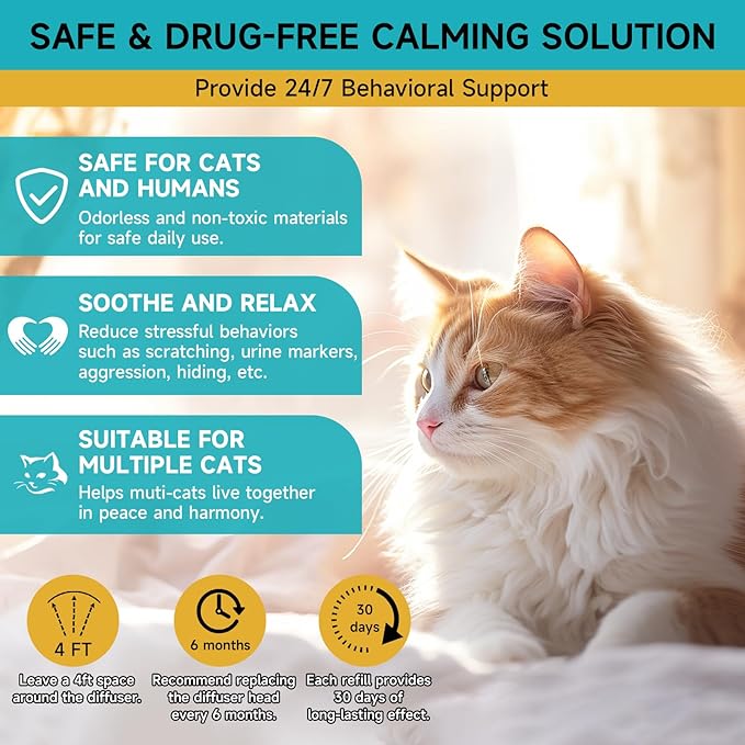 Cat Calming Diffuser Refills - Cat Pheromones Calming Diffuser for Cats Relieve Anxiety & Stress, 2-Month Supply Cat Pheromone Diffuser Refills (Fits All Common Diffuser-PawvioPets