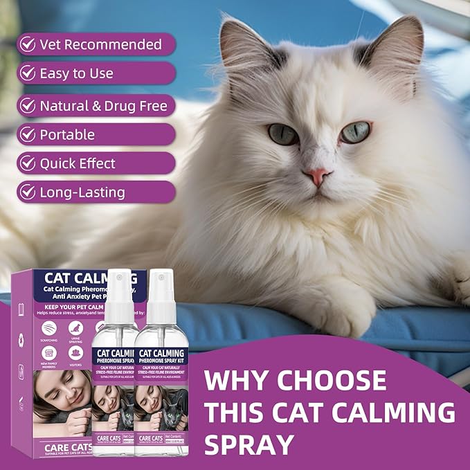 Cat Calming Pheromone Spray Kit Feline Calm Pheromones Vet Recommended Drug-Free Anxiety Relief for Multi-Cat Homes,Stops Scratching & Urine Marking,60-Day Supply | Drug-Free (2 * 60 mL)-PawvioPets