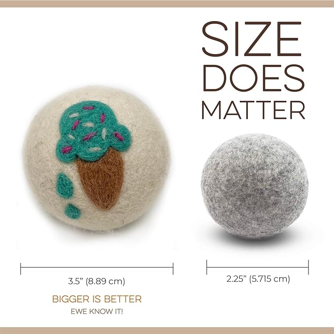 Fluff Ewes Wool Dryer Balls 6 Pack Premium New Zealand Wool Laundry Balls for Dryer, No Static Dryer Balls Laundry Reusable, XL Wool Dryer Balls Cute, Baby Dryer Balls for Dryers - Fun in The Sun-PawvioPets