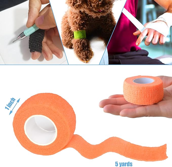 9 Pack 1" x 5 Yards Self Adhesive Bandage Wrap Self Stick Wrap for Ankle, Wrist, Finger, Sports, Breathable Cohesive Vet Tape for Pets (Light Orange)-PawvioPets